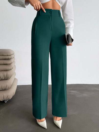 EURMUSE Pantalon tressé élégant à taille haute avec détails de poches pour femmes