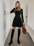 LUNE Robes mini pour femmes Robe d'automne Robe à manches longues Robe noire Robe noire pour femmes Jolie robe noire