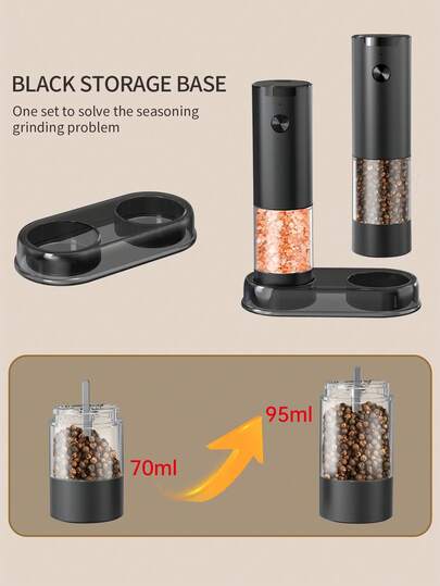 1 pièce Moulin à sel et poivre électrique en acier inoxydable, disponible en noir ou argent, unité simple ou coffret cadeau avec base de rangement, cadeau idéal pour Noël, Nouvel An, Saint-Valentin, cuisine, camping, broyage facile avec lumière LED