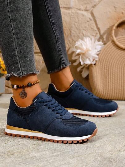 Baskets décontractées légères à lacets et blocs de couleurs rétro pour femmes, chaussures de sport mode à bout rond, baskets femmes