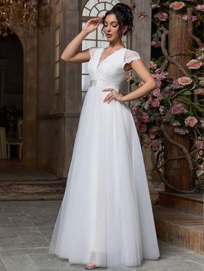 Robe de soirée élégante et vintage pour femmes avec imprimé floral, maille et dentelle contrastée, pour enterrement de vie de jeune fille, mariage, enterrement de vie de jeune fille, fiançailles, brunch, lune de miel, réception, répétition, bal de promo,