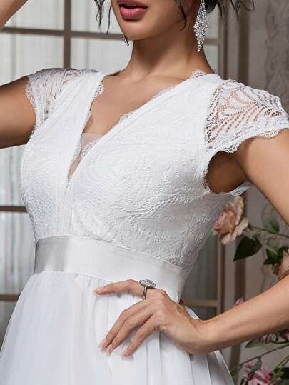 Robe de soirée élégante et vintage pour femmes avec imprimé floral, maille et dentelle contrastée, pour enterrement de vie de jeune fille, mariage, enterrement de vie de jeune fille, fiançailles, brunch, lune de miel, réception, répétition, bal de promo,