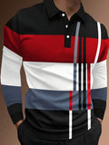 Manfinity Homme Polo homme à imprimé rayé et blocs de couleurs, automne, Top à manches longues