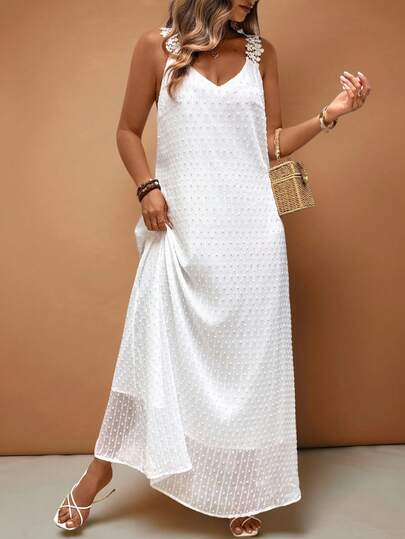 LUNE Robe élégante de style français pour femmes grandes tailles, avec bordure en dentelle, couleur unie, blanche, pour mariage, vacances, soirée en amoureux, été