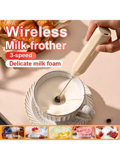 Mélangeur à main électrique rechargeable USB, mini batteur à œufs pour la crème pour la pâtisserie, mélangeur à café, fouet à crème, mixeur alimentaire de plein air, mousseur à lait réglable à tête unique, outil essentiel de cuisine, mélangeur à main pour