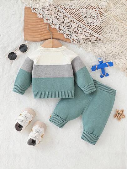 Ensemble de tricot polyvalent à la mode et mignon pour nouveau-né, Top en demi-cardigan + pull, pantalon, ensemble tricoté