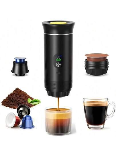 1 pièce Cafetière à capsules, écran d'affichage LED, recharge USB, convient pour la poudre de café et les capsules, la machine à café électrique est très adaptée aux voyages, à l'extérieur et à l'utilisation en camping-car. Machine à café à capsules