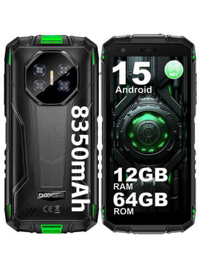 DOOGEE Fire 3 Smartphone d'extérieur Android 15, 8350 mAh, 12 Go RAM + 64 Go ROM / 2 To Téléphone portable d'extérieur sans abonnement, Octa Core, 13 Mpx + 8 Mpx, téléphone portable de chantier 5,5 pouces, étanchéité IP68 / NFC / Face IDFire 3 Smartphone