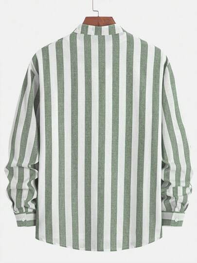 Chemise à rayures coupe slim pour hommes, chemise décontractée à manches longues avec col et boutons, polyvalente pour les rendez-vous, la plage, les vacances