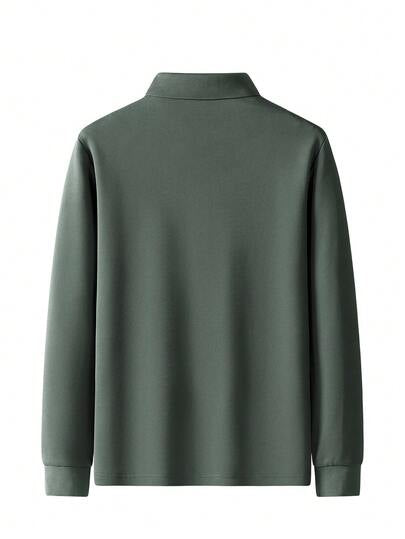 Chemise polo décontractée ample à manches longues pour hommes, en polyester léger, style minimaliste business décontracté campus