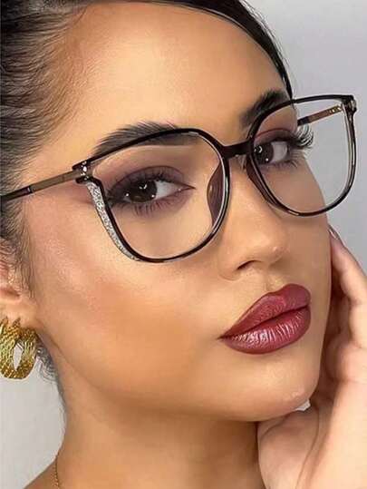 1 paire de lunettes élégantes, décontractées et polyvalentes. 1 paire de lunettes rondes légères en plastique et métal à monture complète transparente. Accessoire mode pour femmes, de retour à l'école, pour la lecture et la protection des yeux, convient à