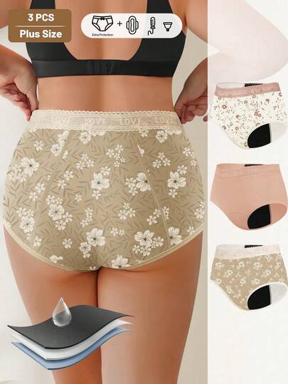 MIOTAN 3 pièces/paquet Sous-vêtements de protection menstruelle pour femmes en grande taille, automne/hiver