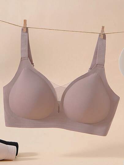 Soutien-gorge sans fil doux et confortable en grande taille, soutien-gorge sans couture avec patchwork en dentelle, soutien-gorge sans dos pour soulever et rehausser la poitrine