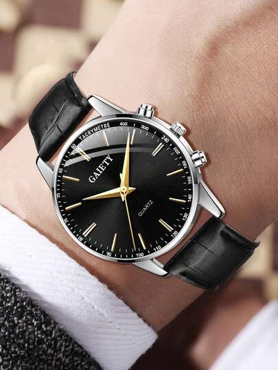 2 pièces/set Combo de montres pour hommes, cadran multi-éléments décontracté et professionnel, convient pour un port quotidien, peut également être décoratif ou un cadeau pour les amis et les pères