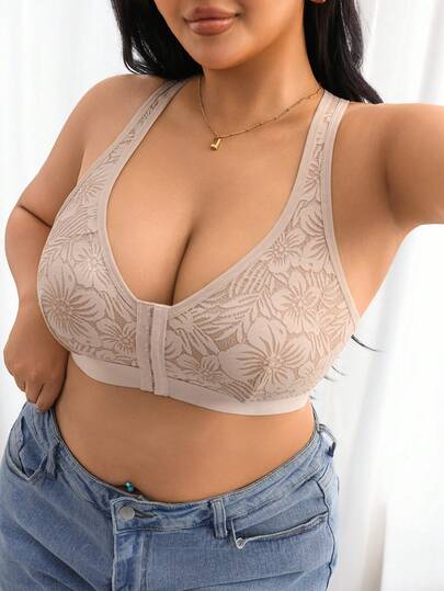 1 pièce Soutien-gorge sans armatures à fermeture frontale grande taille, respirant