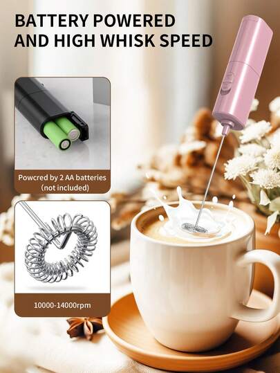 1 pièce pièce, nécessite 2 piles AA, mousseur à lait électrique puissant, mini mousseur à lait, alimenté par batterie (piles non incluses), mélangeur de boissons, mousseur à lait électrique portatif, peut produire une mousse de lait riche et crémeuse, con