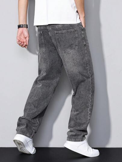 Manfinity Homme Jeans droits de couleur unie avec poche, style pour hommes