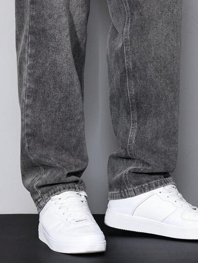 Manfinity Homme Jeans droits de couleur unie avec poche, style pour hommes