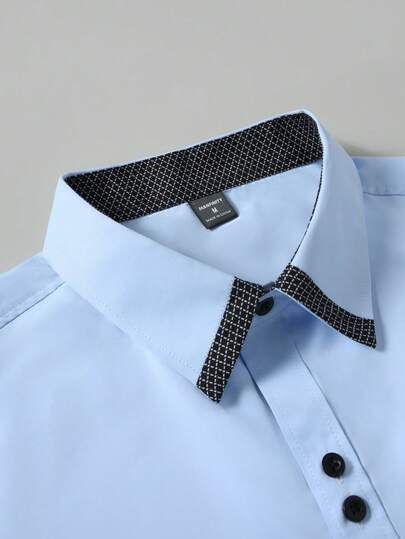 Manfinity Mode Chemise formelle à manches longues pour hommes, style décontracté et mode, avec poignets géométriques contrastés, automne, cérémonie