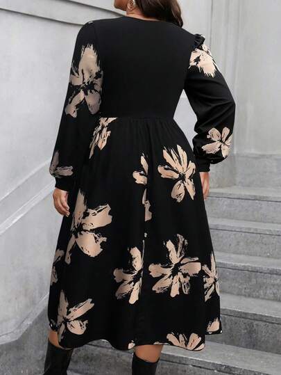 Rometta Robe midi femme grande taille à pois noirs et patchwork à la taille, tenue maxi pour femmes