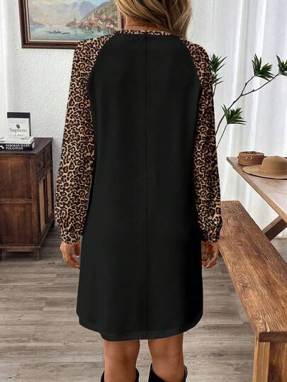 EMERY ROSE Robe vintage imprimé léopard grande taille, convient pour l'automne/hiver
