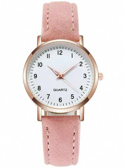 5 pièces/set Montres à quartz minimalistes et décontractées pour femmes, avec bracelets véritable noir, blanc, rose, gris et rouge, boîtier doré rose et cadran minimaliste avec chiffres. Faisant partie d'une collection de bijoux de mode, elle dégage une é