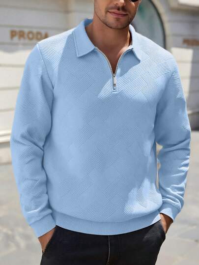 Chemise POLO décontractée à col tournant et fermeture éclair pour hommes, printemps/automne | Tricot jacquard à chevrons, Sweat-shirt-shirt tricoté coupe ample, article décontracté pour vacances et quotidien, choix de cadeau pour la Saint-Valentin (Note :