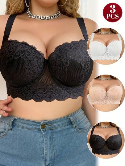 mimilemon 3 pièces Lingerie grande taille pour femmes, soutien-gorge push-up multifonctionnel, confortable et respirant, effet liftant sexy, cadeau de vacances