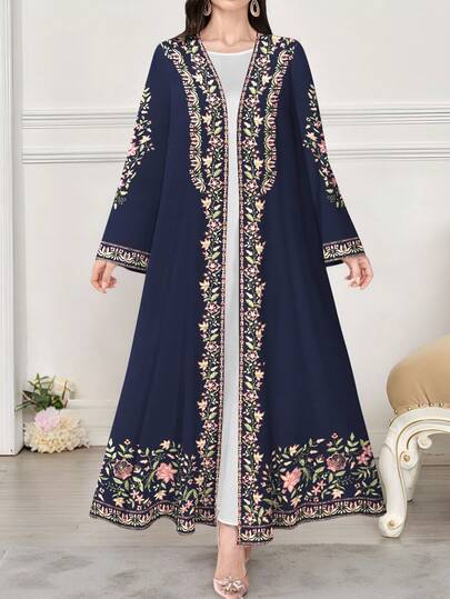 Najma Abaya arabe décontracté à manches longues avec imprimé floral et végétal pour femmes, printemps/automne