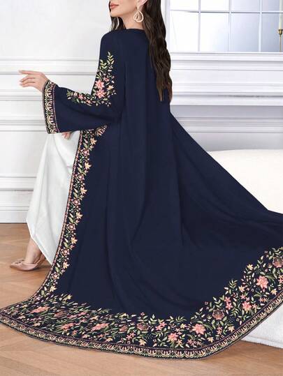 Najma Abaya arabe décontracté à manches longues avec imprimé floral et végétal pour femmes, printemps/automne