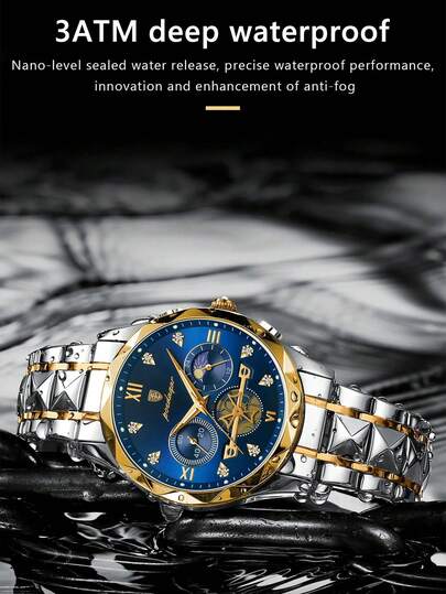 1 pièce Montre à quartz pour hommes, montre-bracelet chronographe classique, résistante à l'eau, convient pour Halloween, Noël, la Fête des Pères, les étudiants, les festivals, les sorties, les affaires, le port quotidien, également comme cadeau, livrée d