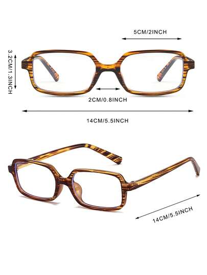 1 paire de lunettes rectangulaires minimalistes à petits verres en PC multicolores et rayées pour femmes