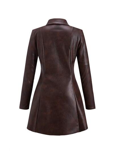 Clasi Robe vintage élégante en PU avec encolure en V et taille cintrée