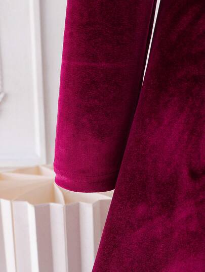 Robe en velours bordeaux à manches bouffantes avec perles et col en V pour jeunes filles. Coupe évasée. Convient pour le printemps/automne, l'hiver, le Nouvel An, les fêtes, Noël