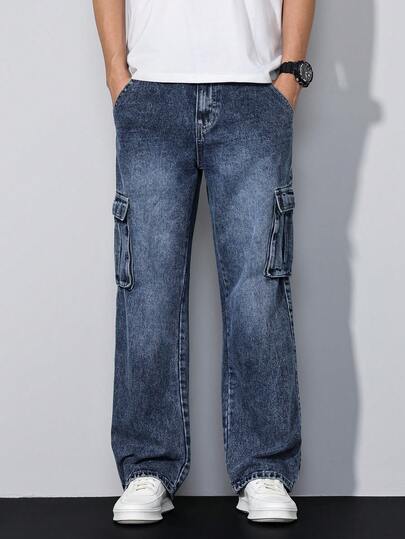 QuarKem Jeans cargo droits délavés pour hommes