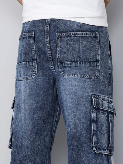 QuarKem Jeans cargo droits délavés pour hommes