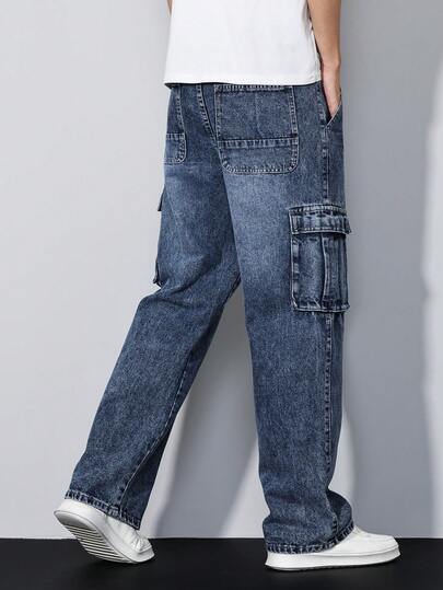 QuarKem Jeans cargo droits délavés pour hommes