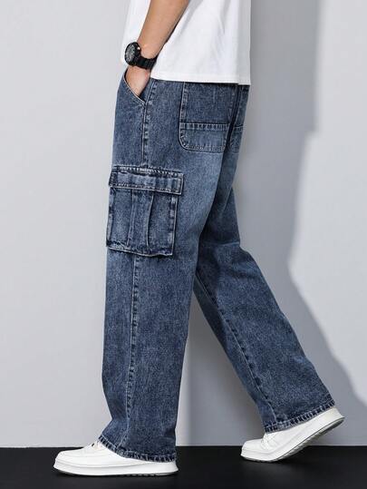 QuarKem Jeans cargo droits délavés pour hommes