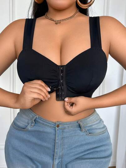 Elacene Soutien-gorge grande taille à fermeture frontale froncée avec bretelles larges