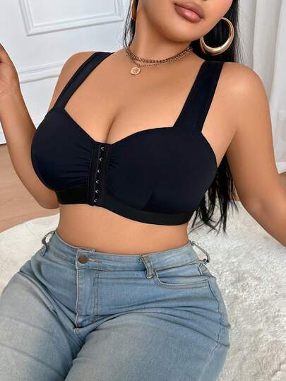 Elacene Soutien-gorge grande taille à fermeture frontale froncée avec bretelles larges