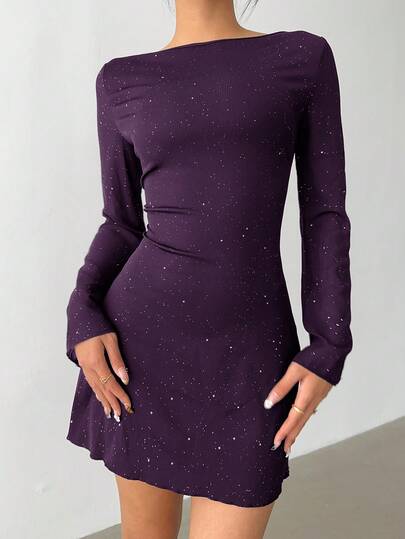 Aloruh Robe mini ajustée élégante avec nœud papillon, dos nu et tissu pailleté