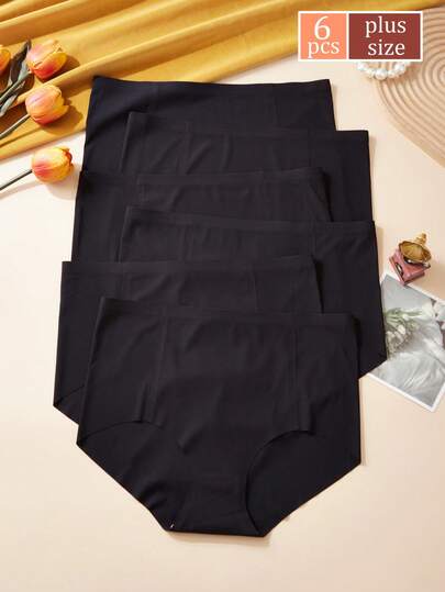 6 pièces Culottes grande taille sans couture côtelées, respirantes, à haute élasticité et confortables, en tons de terre