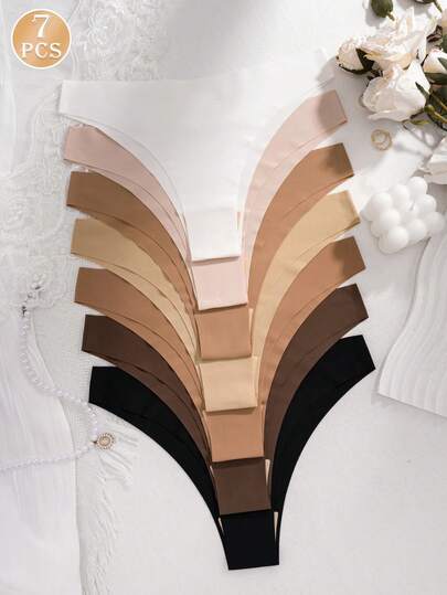 7 pièces/paquet Culottes de bikini à taille basse confortable et sans couture pour femmes, convient pour le fitness et les sports