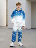 Ensemble 2 pièces pour pré-adolescents printemps/automne/hiver, Sweat-shirt à capuche à manches longues et pantalon de jogging, design d'éclaboussures, tenue tricotée décontractée et chaude
