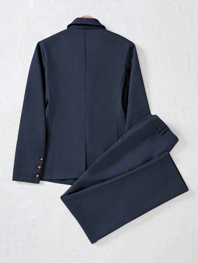 Franclia Ensemble veste et pantalon élégant et décontracté pour le bureau et les déplacements, couleur unie, bleu marine, pour la Fête des enseignants, été