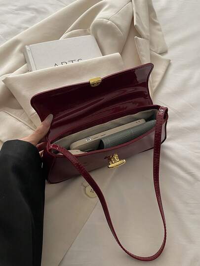 Sac à bandoulière brillant pour femmes, convient pour le shopping, les rendez-vous, les fêtes, nouveau sac baguette populaire avec design de rabat à verrou métallique torsadé, esthétique