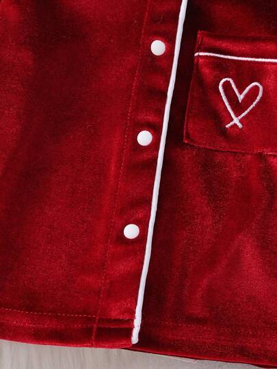 Pyjama pour nouveau-né, ensemble pyjama 2 pièces en velours rouge avec poche cœur, haut à manches longues avec boutons devant et pantalon assorti, mignon pour les fêtes, automne/hiver, tenue de nuit