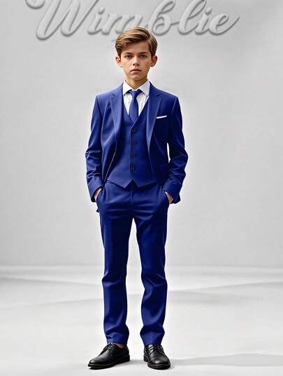 6 pièces Ensemble Gentleman Pré-Adolescent 6 Pièces : Veste à Revers Manches Longues, Gilet à Revers, Chemise Manches Longues, Pantalon, Nœud Papillon, Cravate. Tenue Formelle Élégante Pour Anniversaire, Mariage, Anniversaire, Baptême, Garçon d'Honneur