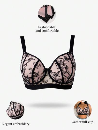 DesireSculpt 1 pièce Soutien-gorge sans fil élégant et brodé grande taille