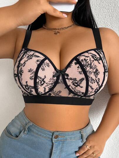 DesireSculpt 1 pièce Soutien-gorge sans fil élégant et brodé grande taille